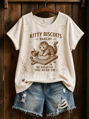 T-shirt femme à manches courtes en lin au design élégant pour les amoureux des chats