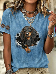 T-shirt femme à manches courtes, ample, à imprimé animaux et chiens, style vintage et décalé