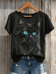 T-shirt à manches courtes Femme Imprimé Chat Noir