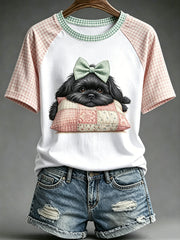 Chiens mignons animaux imprimés de la mode Vintage des femmes lâche T-shirt à manches courtes