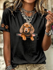 T-shirt femme à manches courtes, ample, à imprimé animaux et chiens, style vintage et décalé