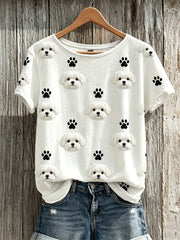 Lovely Maltese Dogs & Paw Prints T-shirt à manches courtes pour femmes