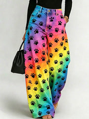 Pantalon à jambes larges pour femme, motif animalier artistique