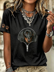 T-shirt femme à manches courtes, ample, à imprimé animaux et chiens, style vintage et décalé