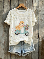 T-shirt à manches courtes à imprimé floral mignon pour femmes