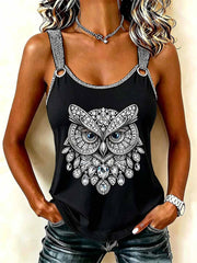 Haut camisole imprimé motif hibou vintage pour femmes