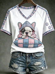 T-shirt femme à manches courtes, ample, à imprimé animaux mignons et chiens, style vintage tendance