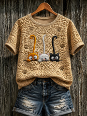 T-shirt femme à manches courtes avec imprimé mignon de chat