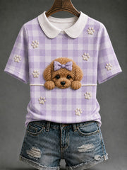 T-shirt décontracté imprimé à carreaux Teddy Dog Femme