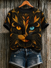T-shirt femme à manches courtes avec imprimé mignon de chat