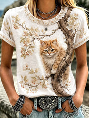 T-shirt décontracté pour femme à imprimé animalier rétro