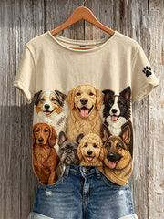 Lovely Crowded Dogs Print T-shirt à manches courtes pour femmes
