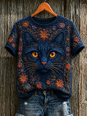 T-shirt femme à manches courtes avec imprimé mignon de chat