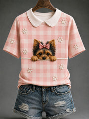 Yorkshire Terrier Plaid Imprimer T-shirt décontracté des femmes
