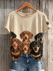 Lovely Crowded Teckel Chiens Imprimer T-shirt à manches courtes pour femmes