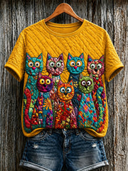 T-shirt femme à manches courtes avec imprimé mignon de chat