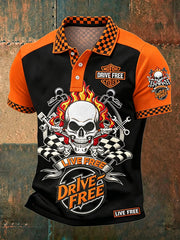Ride To Free Print Polo Collar Casual Chemise à manches courtes pour hommes