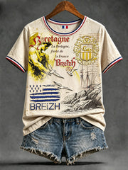 T-shirt décontracté vintage pour femme, imprimé Bretagne française
