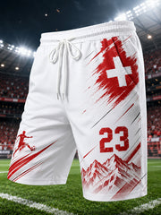 Shorts de sport pour homme à imprimé inspiré des Alpes et du football