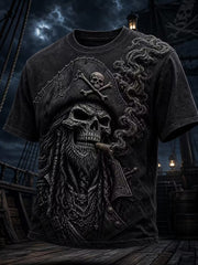 Dark Pirate Art Retro Mysterious Skull Imprimer T-shirt décontracté pour hommes
