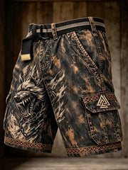 Hommes Retro Dark Punk Wolf Art Print Casual Shorts