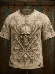 T-shirt décontracté pour homme à imprimé rétro de crâne mystérieux et d’art pirate sombre
