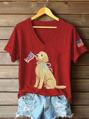 T-shirt décontracté à imprimé chien américain pour femmes