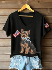 T-shirt décontracté pour femme à imprimé chien américain