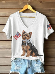 T-shirt décontracté pour femme à imprimé chien américain