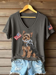 T-shirt décontracté pour femme à imprimé chien américain