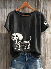 Lovely Skeleton Teckel Dog & Paw Print T-shirt à manches courtes pour femmes