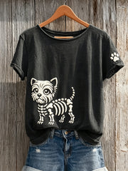 Lovely Skeleton Yorkshire Terrier Dog & Paw Print T-shirt à manches courtes pour femmes