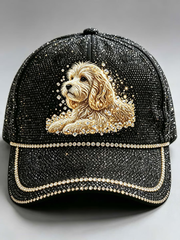 Chapeau unisexe imprimé chien orné de cristal