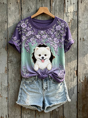 T-shirt à manches courtes à imprimé floral Poméranie pour femmes