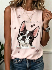 Gilet décontracté pour femme à imprimé mignon motif chien