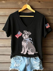 T-shirt décontracté à imprimé schnauzer pour femmes