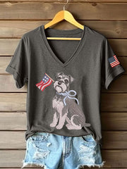 T-shirt décontracté à imprimé schnauzer pour femmes