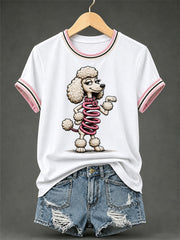 T-shirt décontracté à imprimé chien drôle pour femmes