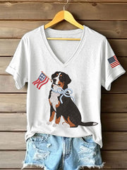 T-shirt décontracté pour femme à imprimé chien américain