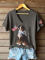 T-shirt décontracté pour femme à imprimé chien américain