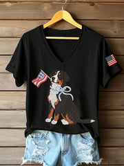 T-shirt décontracté pour femme à imprimé chien américain