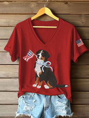 T-shirt décontracté pour femme à imprimé chien américain