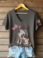 T-shirt décontracté pour femme à imprimé chien américain