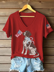 T-shirt décontracté pour femme à imprimé chien américain
