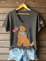 T-shirt décontracté Golden Retriever Print Femme