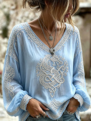 Chemise Femme Vintage Viking Celtic Dragon Art Imprimé Coton-Lin