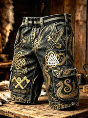 Shorts vintage pour homme avec motif viking imprimé