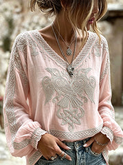 Chemise en coton-lin Vintage Viking Celtic Ravens Art Print pour femme