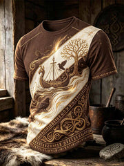 T-shirt imprimé à motif viking vintage pour hommes