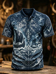 Polo imprimé rétro Viking Art Pattern pour hommes